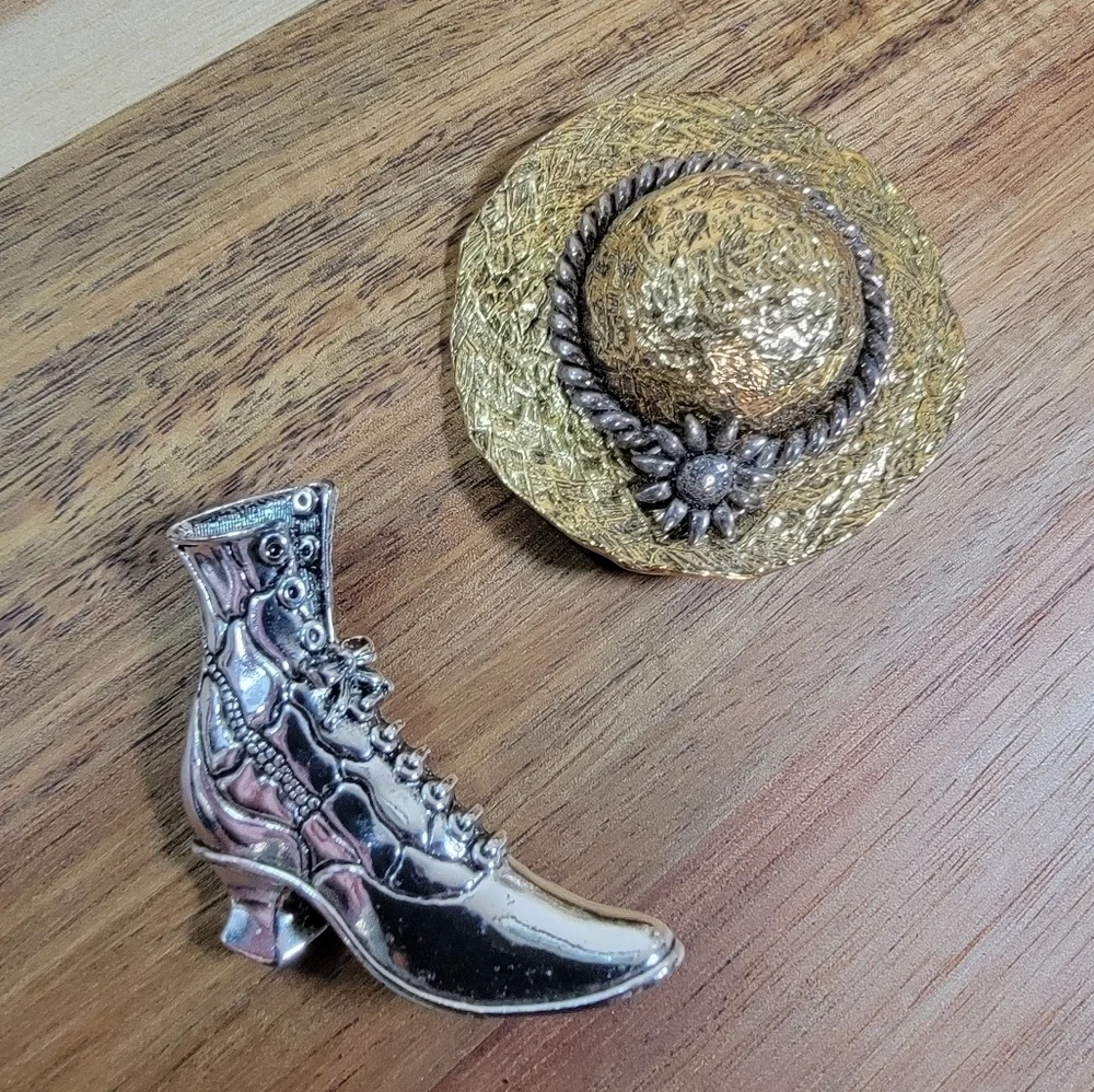 Set of 2 Vintage Brooches Premier Design Hat Pin 1929 Victoria Boot Pin